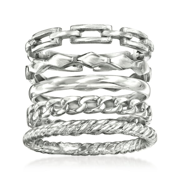 Ross-Simons Sterling Silver Jewelry Set: 5 Stackable Rings, Women's, Adult