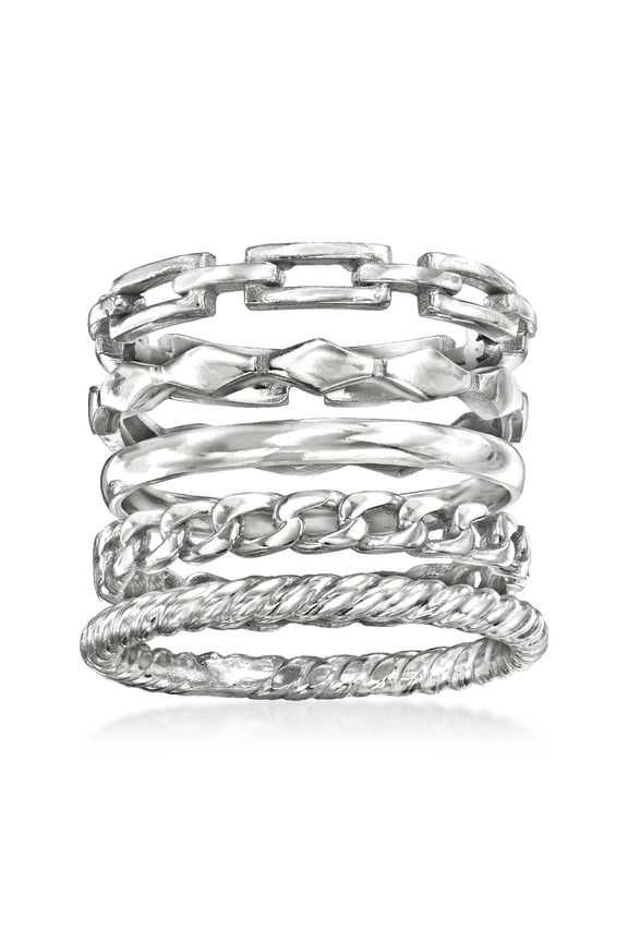 Sterling Silver Jewelry Set: 5 Stackable Rings, Women's, Adult