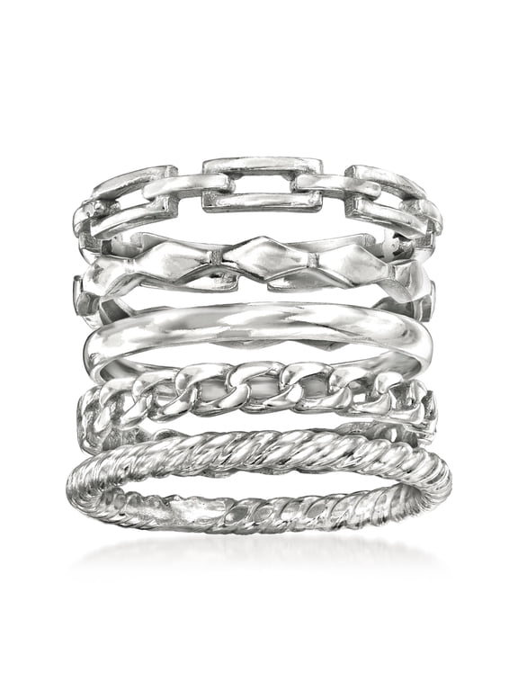 Sterling Silver Jewelry Set: 5 Stackable Rings, Women's, Adult