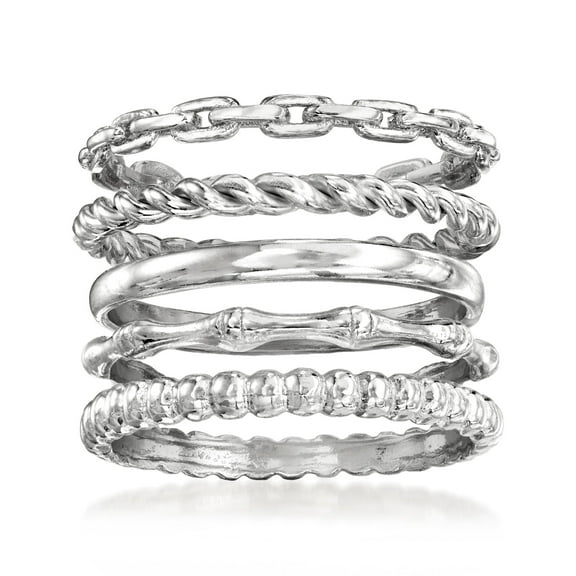 Ross-Simons Sterling Silver Jewelry Set: 5 Stackable Rings, Women's, Adult