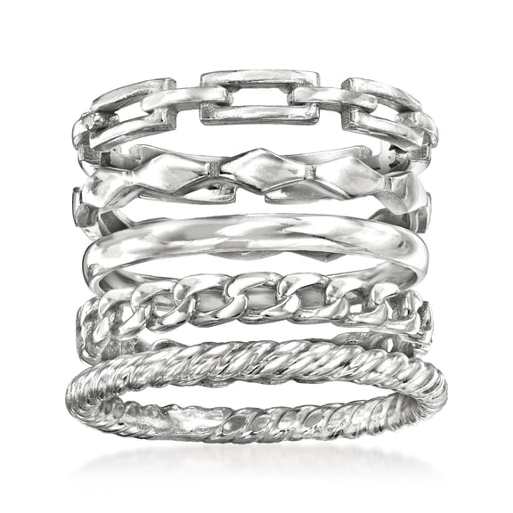 Ross-Simons Sterling Silver Jewelry Set: 5 Stackable Rings, Women's, Adult