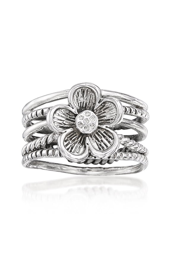Sterling Silver Multi-Row Flower Ring, Women's, Adult