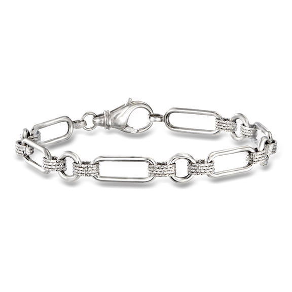 Ross-Simons Sterling Silver Oval and Paper Clip Link Bracelet, Women's, Adult