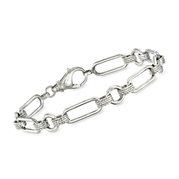 Ross-Simons Sterling Silver Oval and Paper Clip Link Bracelet, Women's, Adult
