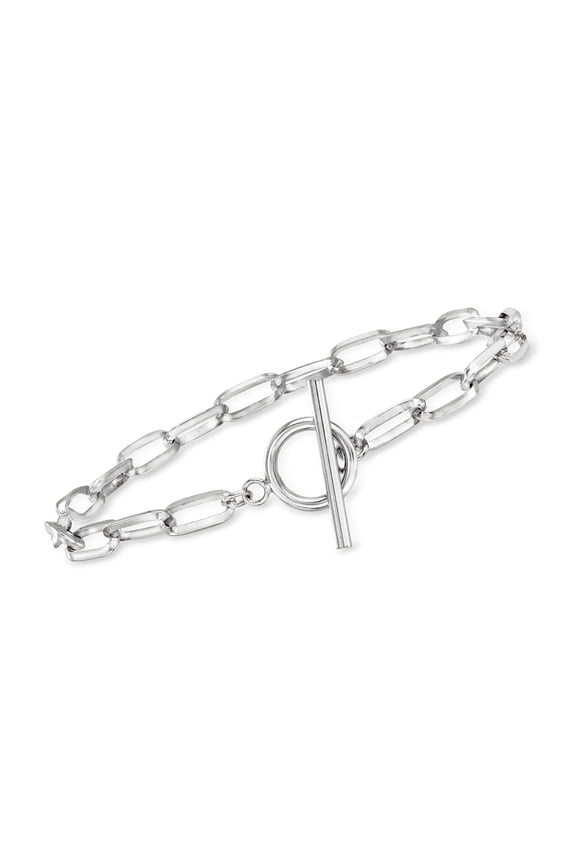 Sterling Silver Paper Clip Link Toggle Bracelet, Women's, Adult
