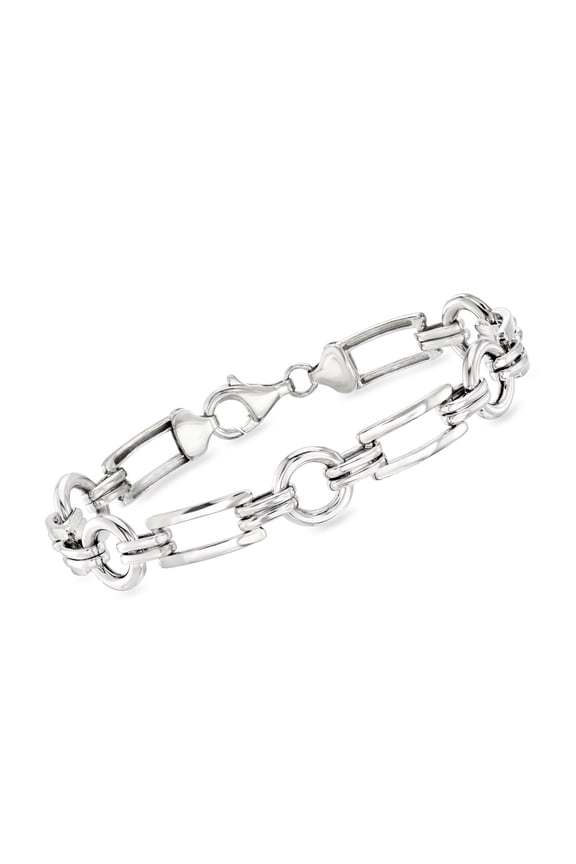 Sterling Silver Rectangular and Circle-Link Bracelet, Women's, Adult