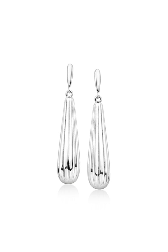Sterling Silver Ridged Teardrop Earrings, Women's, Adult
