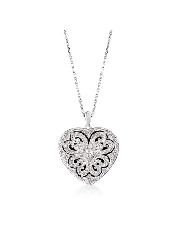 Sterling Silver Scrolled Heart Locket Necklace With Diamond Accents, Women's, Adult