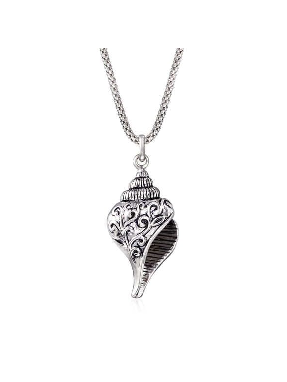 Sterling Silver Scrolling Seashell Pendant Necklace, Women's, Adult