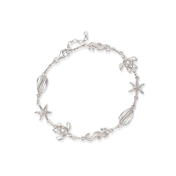 Ross-Simons Sterling Silver Sealife Anklet, Women's, Adult