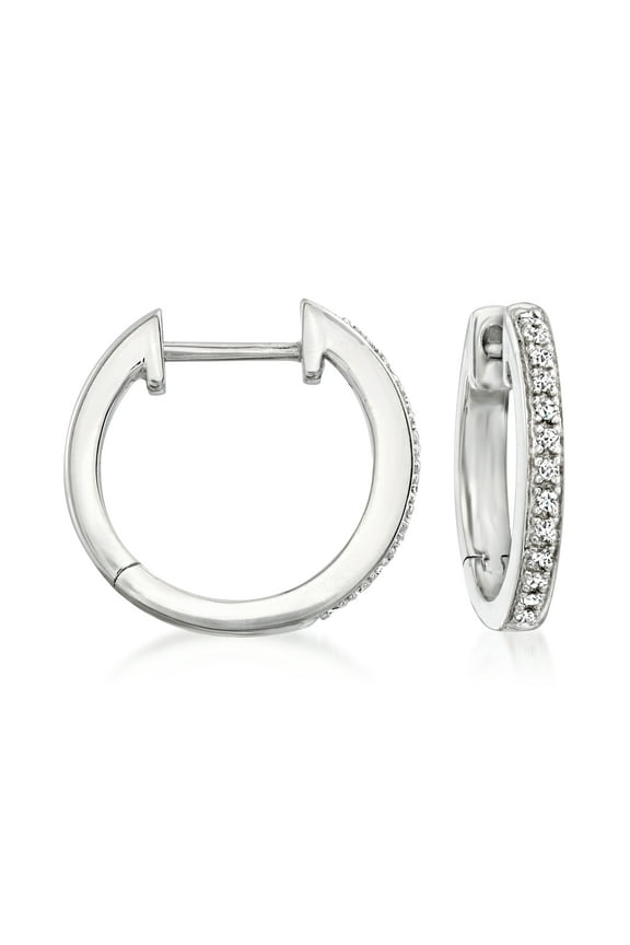 Sterling Silver Small Hoop Earrings With Diamond Accents, Women's, Adult