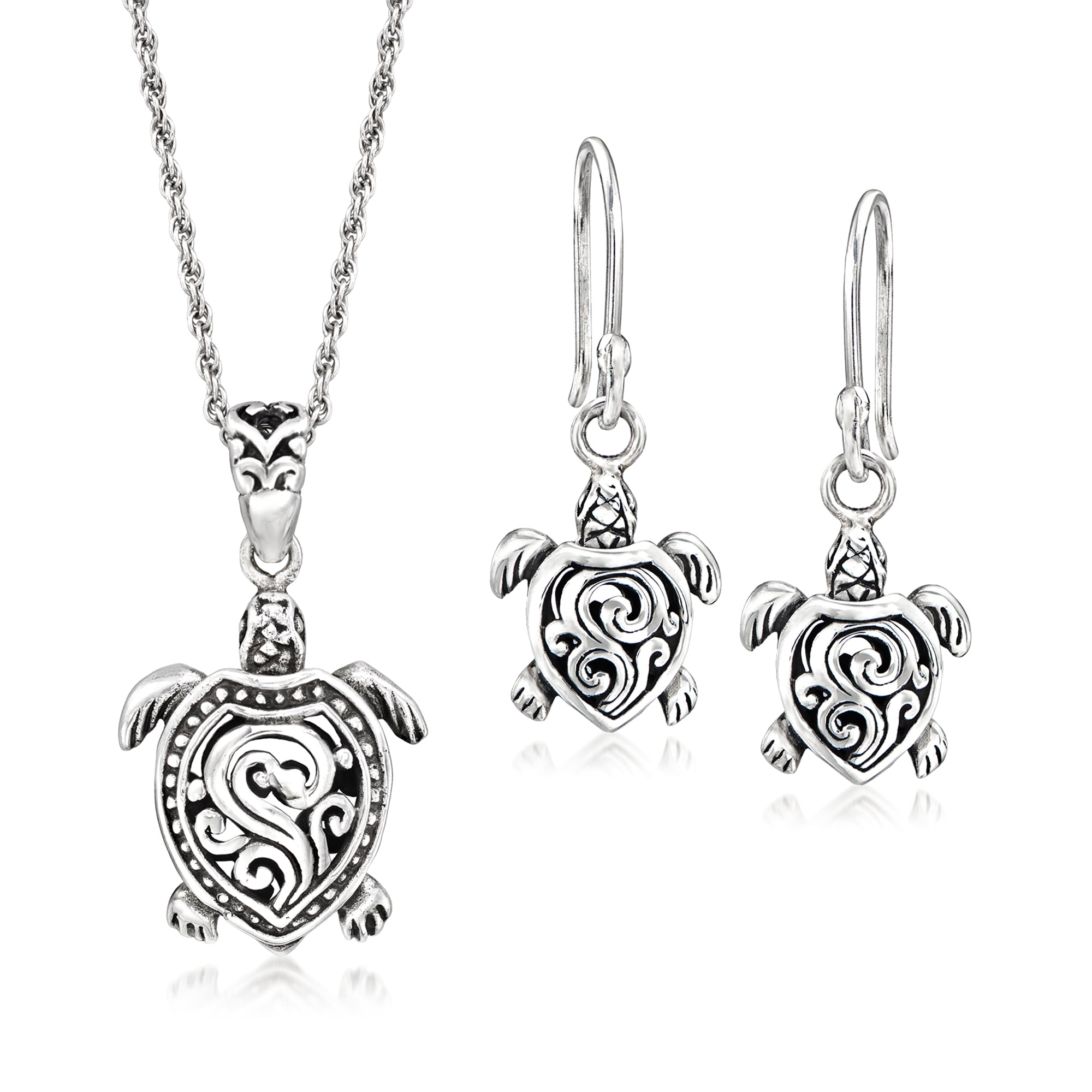 Ross-Simons Sterling Silver Turtle Jewelry Set: Necklace and Drop ...