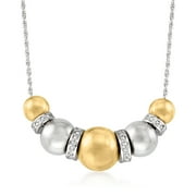 Ross-Simons Sterling Silver and 14kt Yellow Gold Bead Necklace With .35 ct. t.w. Diamonds, Women's, Adult