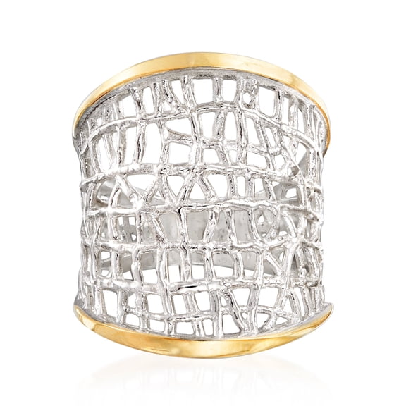 Ross-Simons Sterling Silver and 14kt Yellow Gold Free-Form Lattice Ring, Women's, Adult