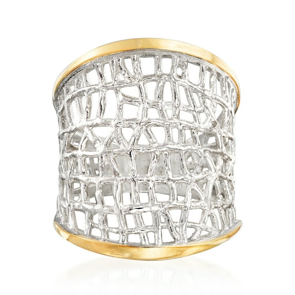 Ross-Simons Sterling Silver and 14kt Yellow Gold Free-Form Lattice Ring, Women's, Adult