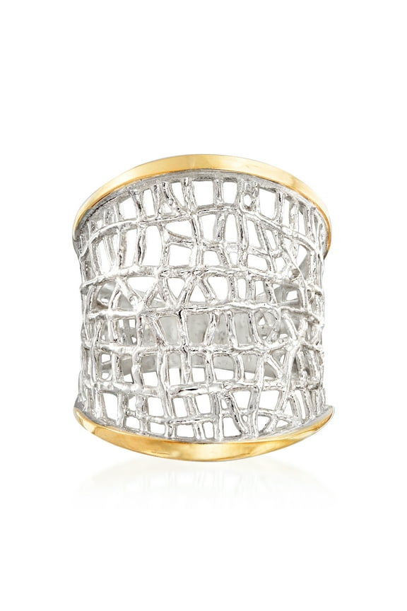 Sterling Silver and 14kt Yellow Gold Free-Form Lattice Ring, Women's, Adult