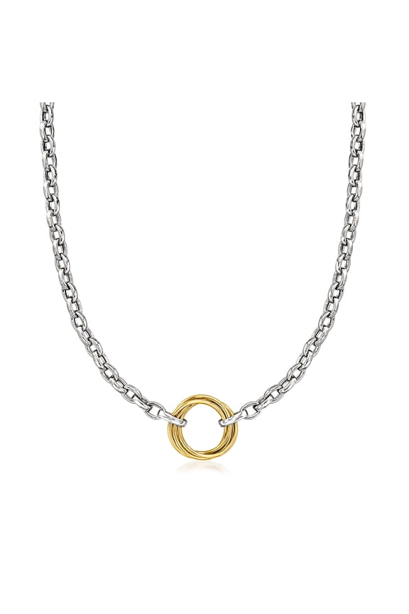 Sterling Silver and 14kt Yellow Gold Multi-Circle Rolo-Chain Necklace, Women's, Adult