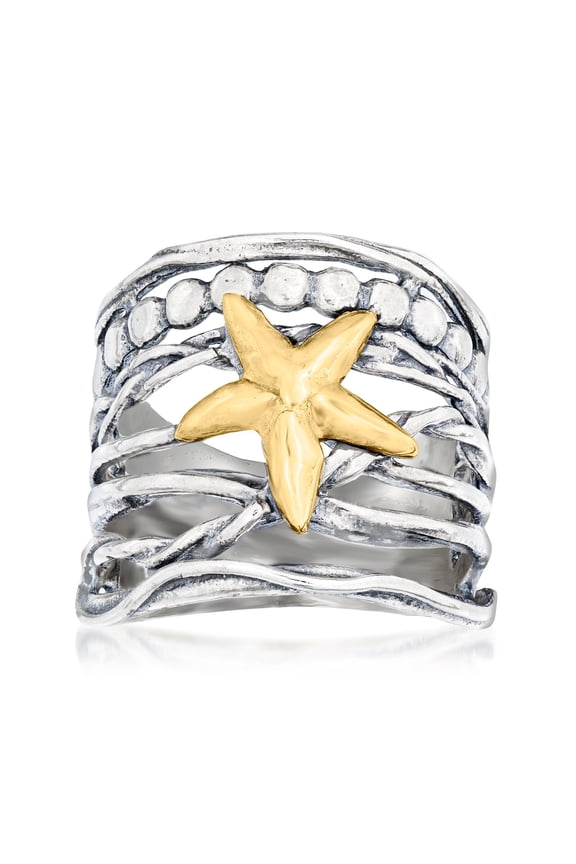 Sterling Silver and 14kt Yellow Gold Multi-Row Starfish Ring, Women's, Adult
