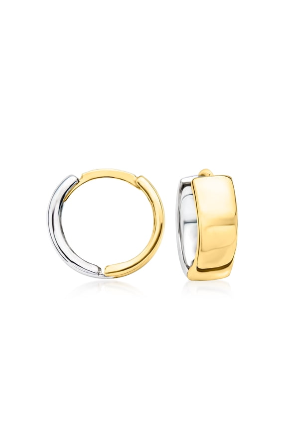 Sterling Silver and 14kt Yellow Gold Reversible Huggie Hoop Earrings, Women's, Adult