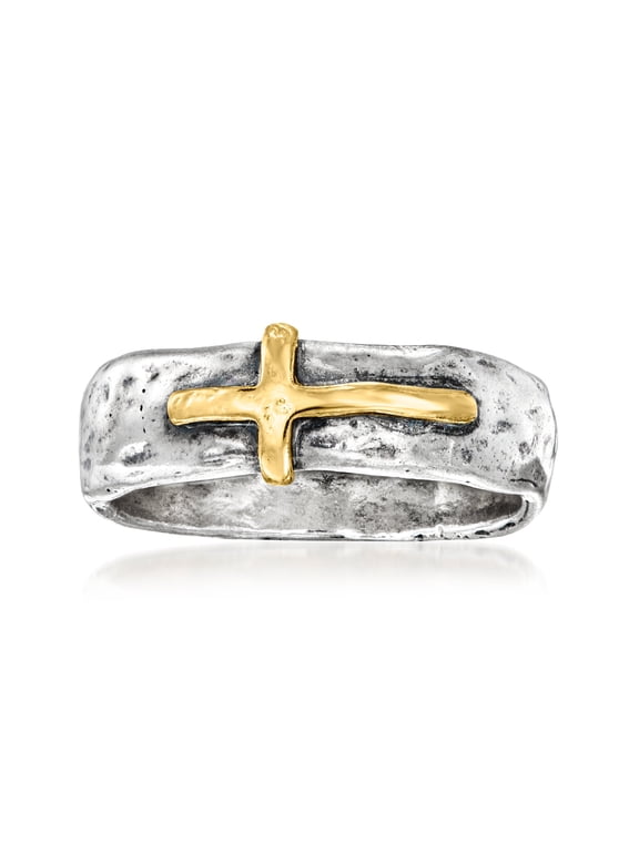 Sterling Silver and 14kt Yellow Gold Sideways Cross Ring, Women's, Adult