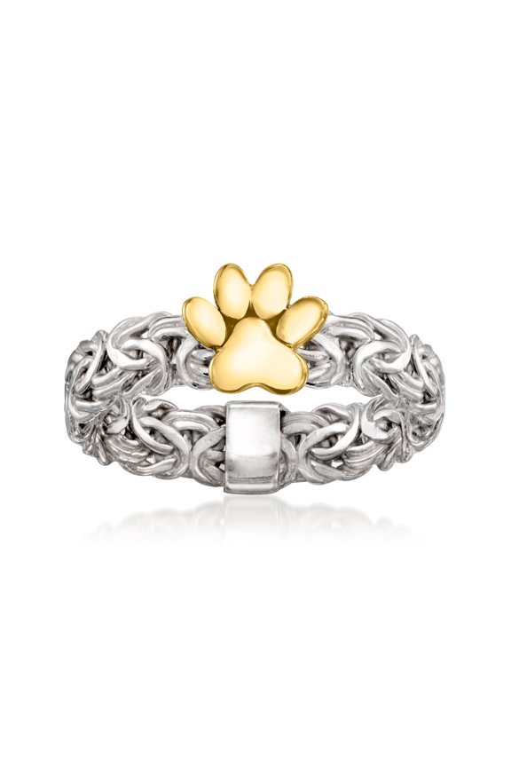 Sterling Silver and 18kt Gold Over Sterling Byzantine Paw Print Ring, Women's, Adult