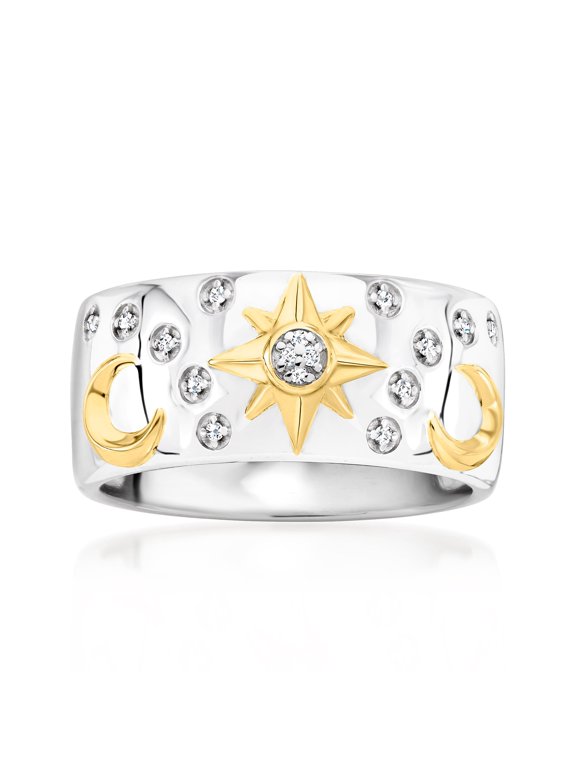 Sterling Silver and 18kt Gold Over Sterling Celestial Ring With Diamonds, Women's, Adult