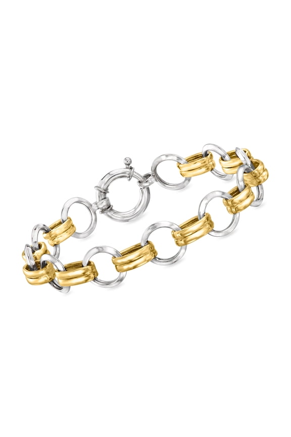 Sterling Silver and 18kt Gold Over Sterling Circle-Link Bracelet, Women's, Adult