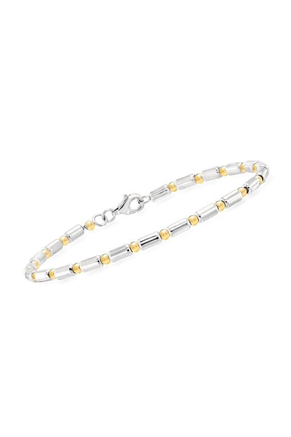 Sterling Silver and 18kt Gold Over Sterling Dot and Dash Station Bracelet, Women's, Adult