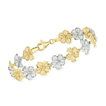 Ross-Simons Sterling Silver and 18kt Gold Over Sterling Floral-Link Bracelet, Women's, Adult
