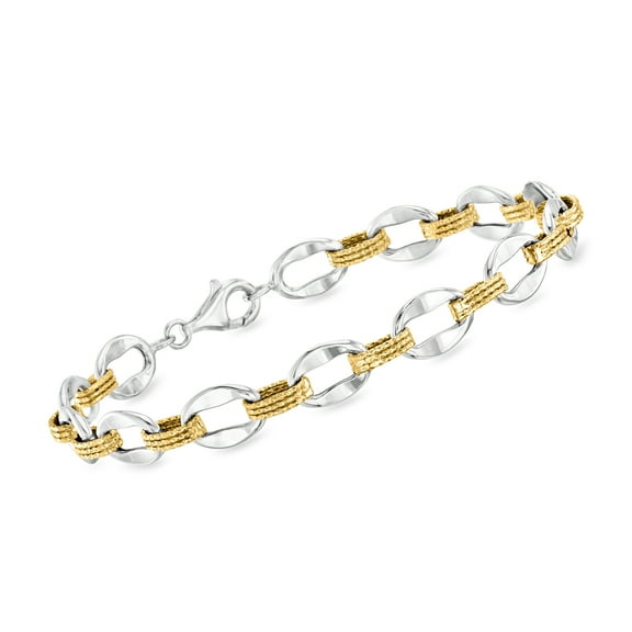 Ross-Simons Sterling Silver and 18kt Gold Over Sterling Oval-Link Bracelet, Women's, Adult