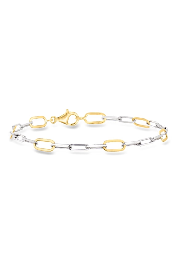 Sterling Silver and 18kt Gold Over Sterling Paper Clip Link Bracelet, Women's, Adult