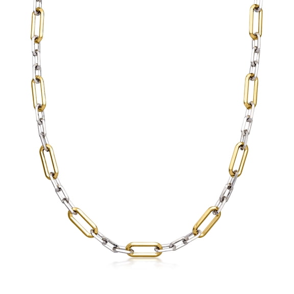 Ross-Simons Sterling Silver and 18kt Gold Over Sterling Paper Clip Link Necklace, Women's, Adult