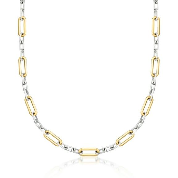 Ross-Simons Sterling Silver and 18kt Gold Over Sterling Paper Clip Link Necklace, Women's, Adult