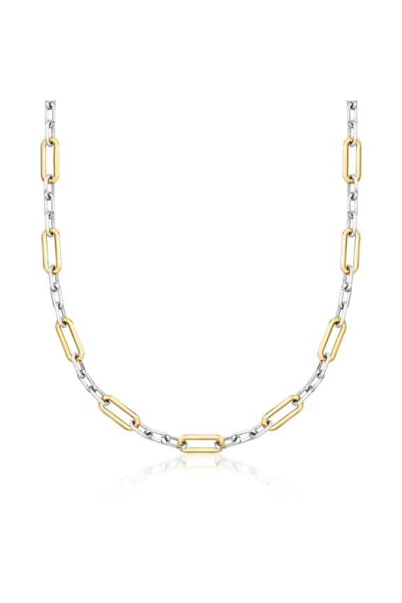 Sterling Silver and 18kt Gold Over Sterling Paper Clip Link Necklace, Women's, Adult