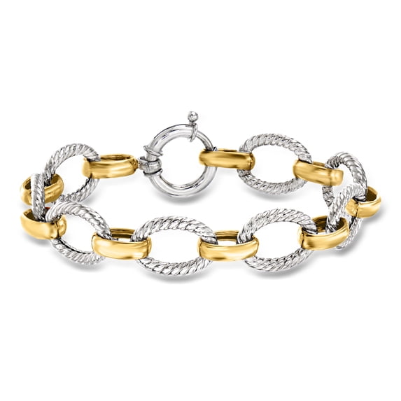 Ross-Simons Sterling Silver and 18kt Gold Over Sterling Twisted Oval-Link Bracelet, Women's, Adult