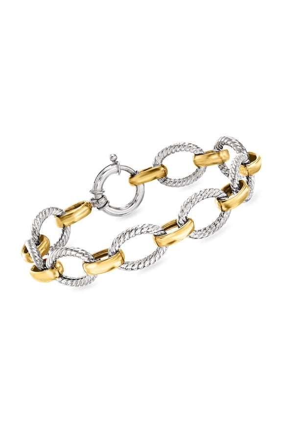 Sterling Silver and 18kt Gold Over Sterling Twisted Oval-Link Bracelet, Women's, Adult