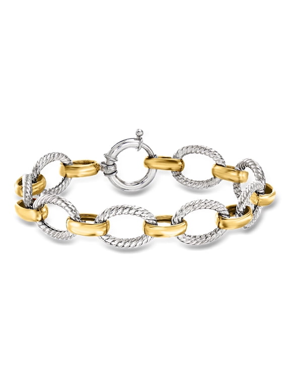 Sterling Silver and 18kt Gold Over Sterling Twisted Oval-Link Bracelet, Women's, Adult
