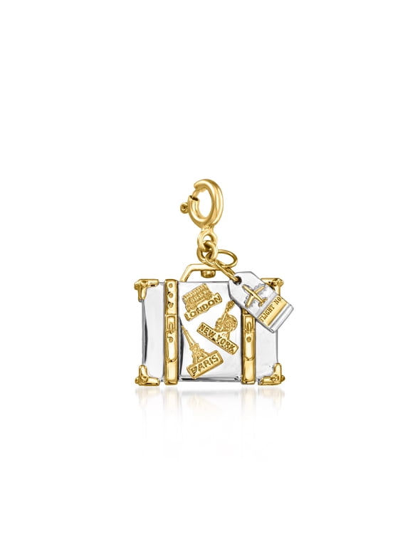 Sterling Silver and 18kt Gold Over Sterling World Travel Luggage Charm, Women's, Adult