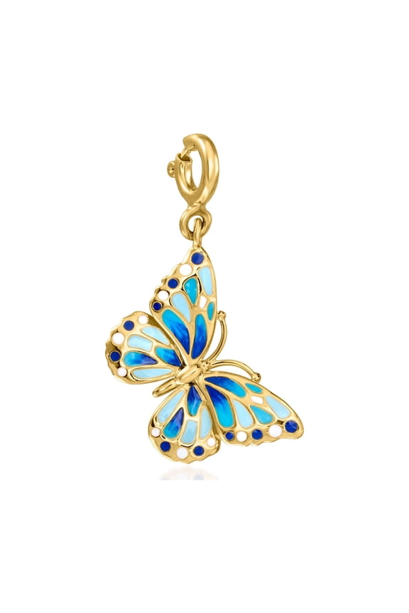 Tonal Blue and White Enamel Butterfly Charm in 18kt Gold Over Sterling, Women's, Adult