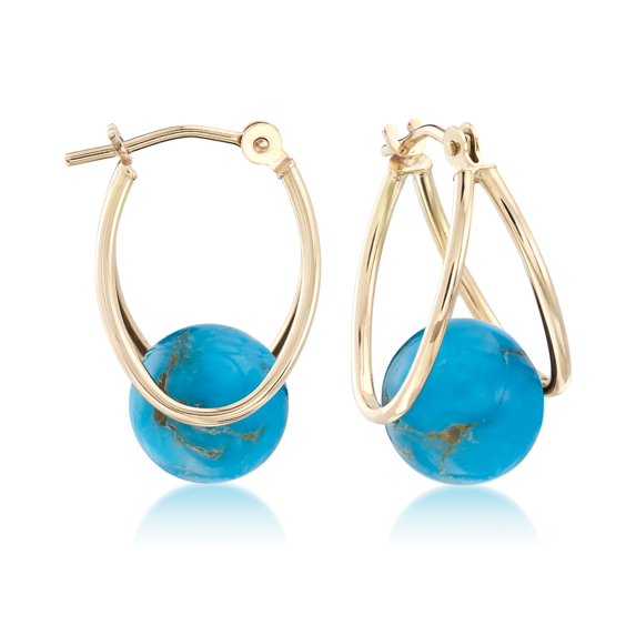 Ross-Simons Turquoise Double Hoop Earrings in 14kt Yellow Gold For Women