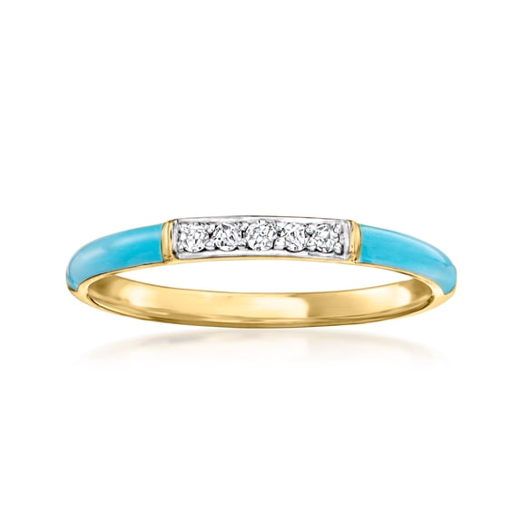 Ross-Simons Turquoise Enamel Ring With Diamond Accents in 18kt Gold Over Sterling, Women's, Adult