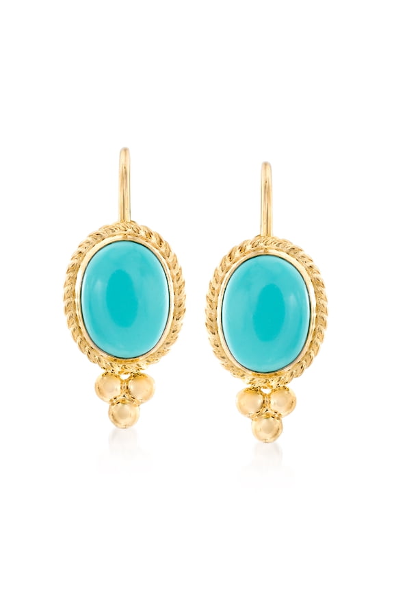 Turquoise Rope-Edge Earrings in 14kt Yellow Gold, Women's, Adult