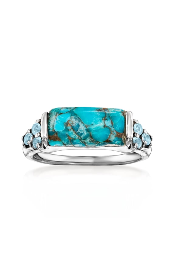 Turquoise and .10 ct. t.w. Sky Blue Topaz Ring in Sterling Silver, Women's, Adult