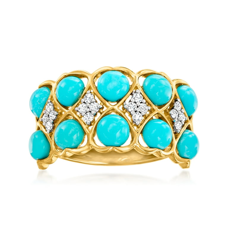 Ross Simons Turquoise and .15 ct. t.w. Diamond Ring in 14kt Yellow