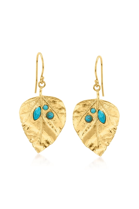 Turquoise and 18kt Gold Over Sterling Leaf Drop Earrings, Women's, Adult