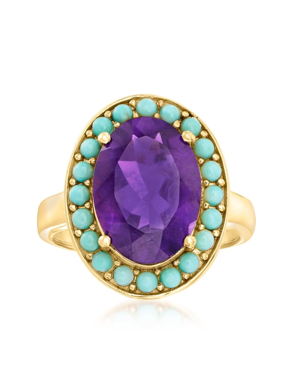 Turquoise and 4.80 Carat Amethyst Halo Ring in 18kt Gold Over Sterling, Women's, Adult
