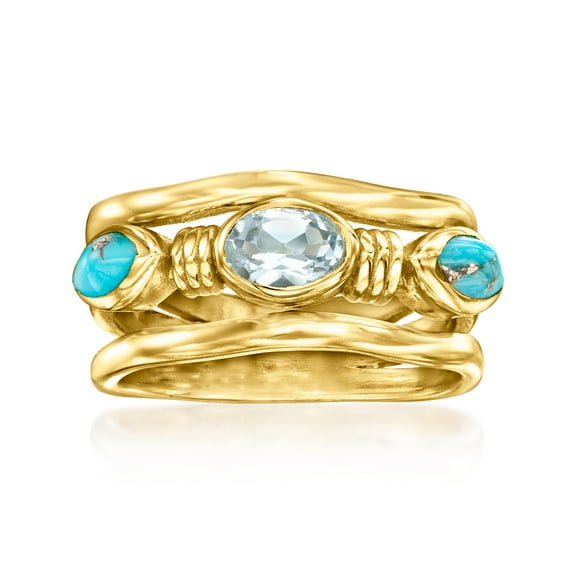 Ross-Simons Turquoise and .50 Carat Sky Blue Topaz Ring in 18kt Gold Over Sterling, Women's, Adult