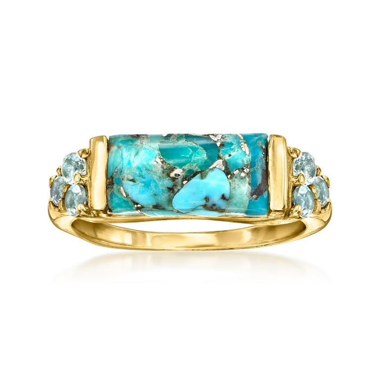 Blue Topaz and Reconstituted Turquoise Ring Gold-plated Sterling Silver
