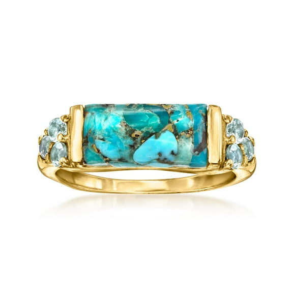 Ross-Simons Turquoise and .70 ct. t.w. Sky Blue Topaz Ring in 18kt Gold Over Sterling, Women's, Adult