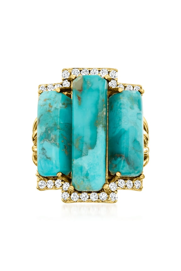 Turquoise and .80 ct. t.w. White Topaz Ring in 18kt Gold Over Sterling, Women's, Adult